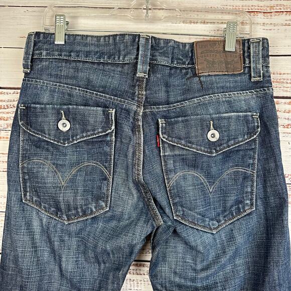 Mens Y2K Levis 514 Slim Straight Dark Denim Jeans Flap Pockets Distressed 32X30 - Picture 1 of 9